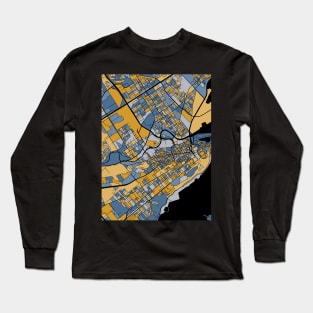 Quebec City Map Pattern in Blue & Gold Long Sleeve T-Shirt